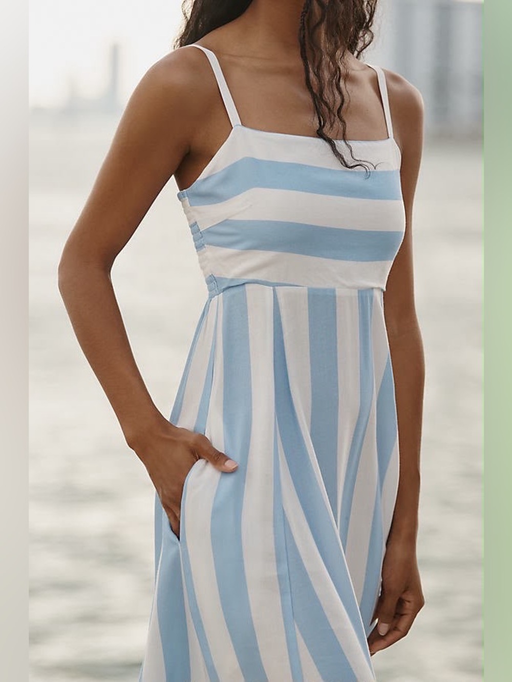 Beach Riot Rianne Square-Neck Dress White Blue Striped Size XS